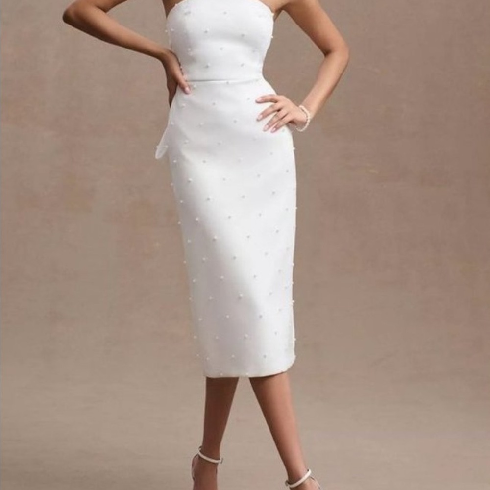 Sachin + Babi Strapless White Dress with Pearl Details from Anthro. Hemmed.